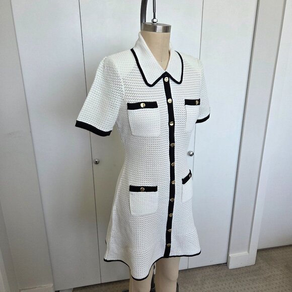 White Crochet Collar Mini Dress - Picture 4 of 5